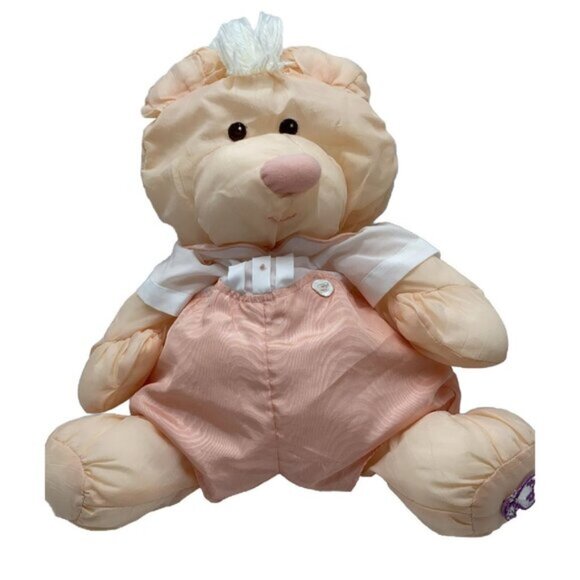 Vintage 1986 Fisher Price 16 inch Puffalump Bear Cub 8006 Peach Romper Plush - Picture 6 of 13